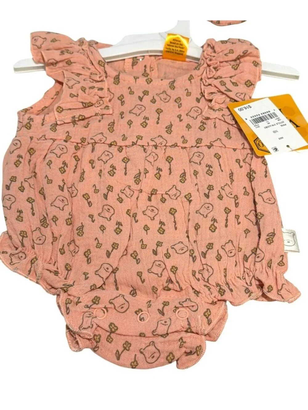 Disney Winnie The Pooh Newborn Pink Baby Romper & Hat Set New